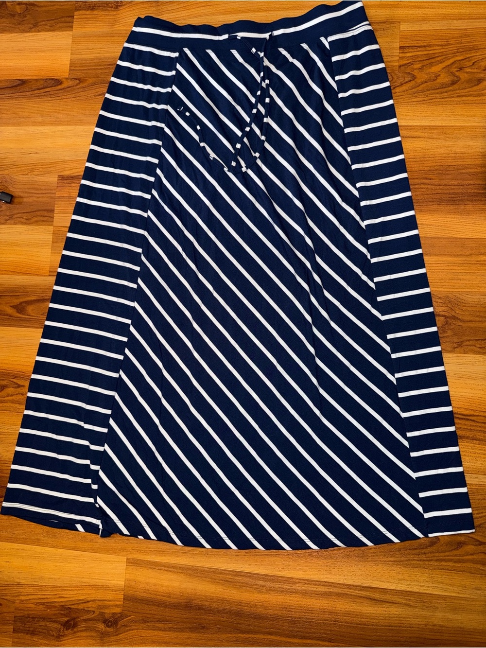 Dressbarn Navy and White Striped A-Line Maxi Skirt